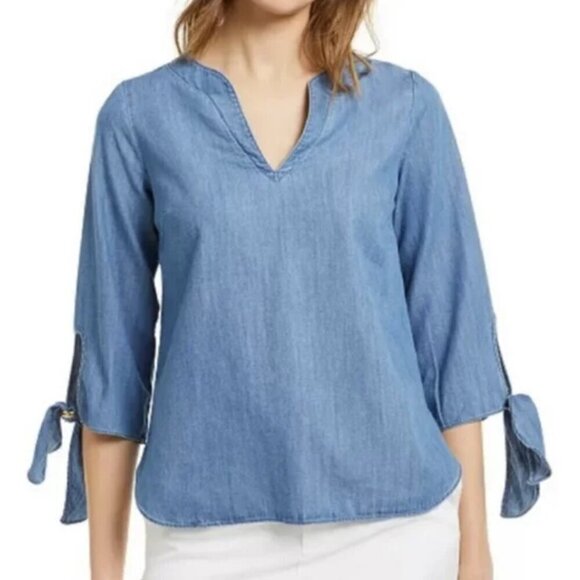 MICHAEL Michael Kors Tops - MICHAEL Michael Kors Tie Sleeve Split Neck Blouse Size Small​​​​​